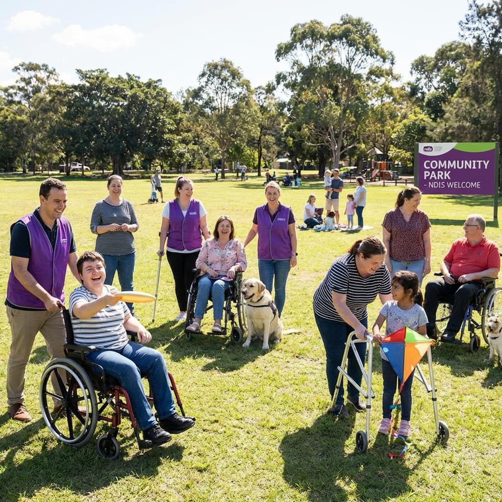 NDIS participants enjoying community activities in a park