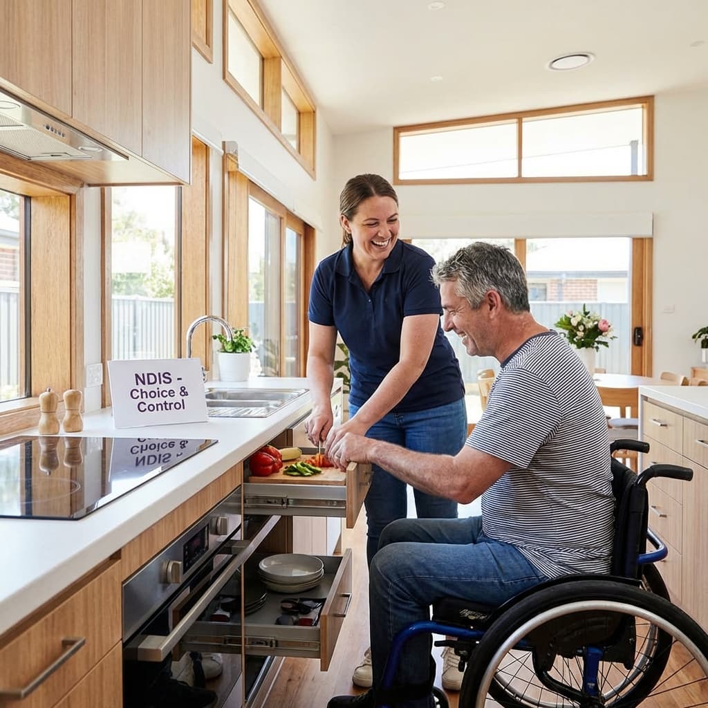 Support worker assisting participant with daily living activities